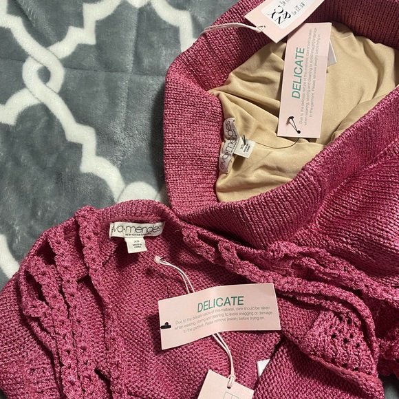 NWT New york & company eva mendes pink knit set SZ XS strappy top midi skirt - Picture 4 of 4